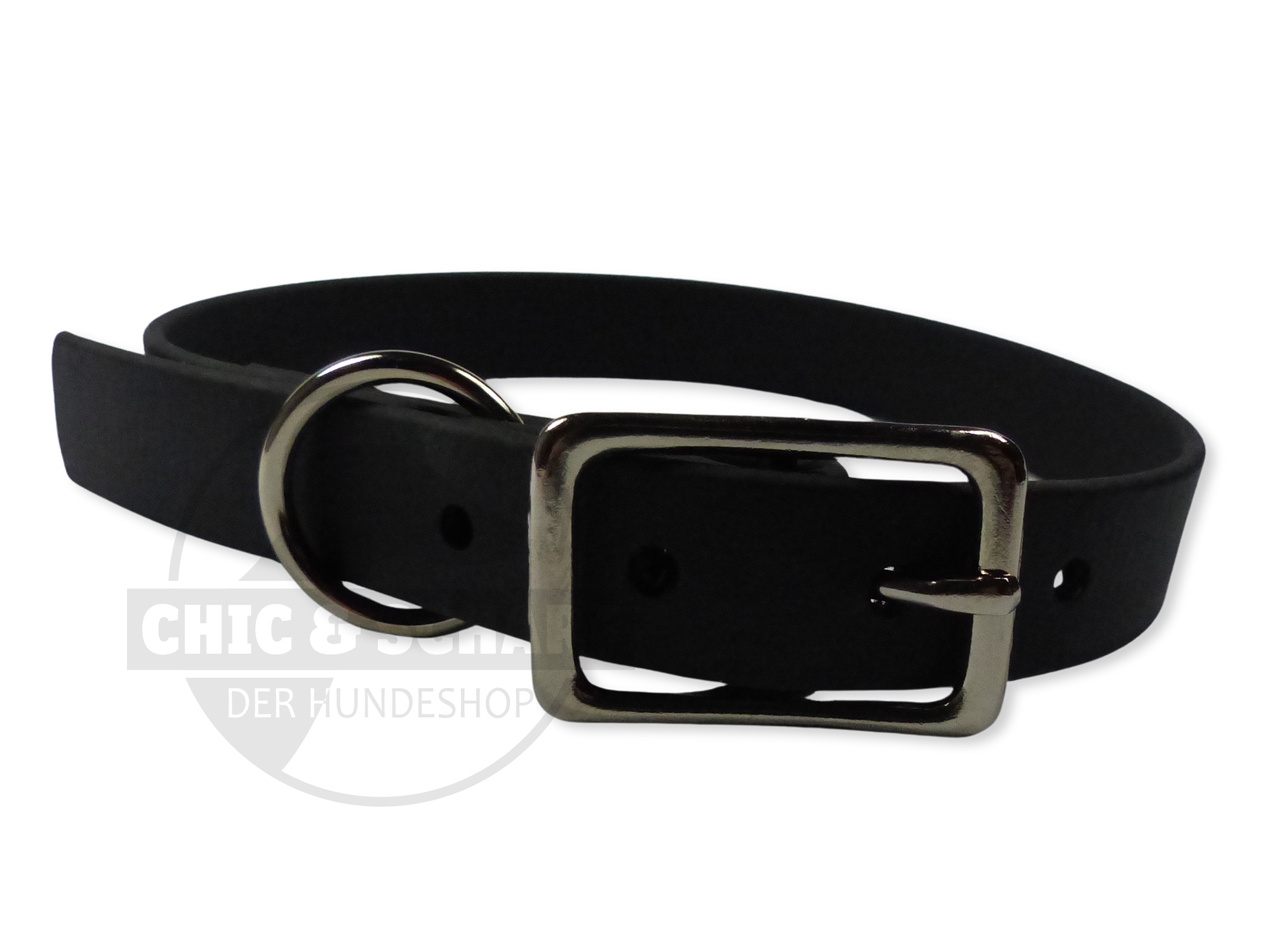 Biothane Halsband mit Schnalle Chrom Schwarz - 35