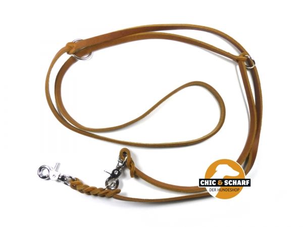 Fettlederleine 2,4 m x 12 mm Cognac mit Scherenkarabiner