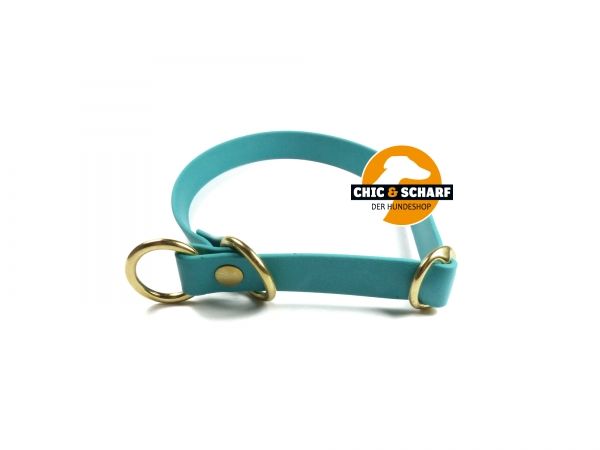 Biothane Halsband mit Zugstop Messing Türkis